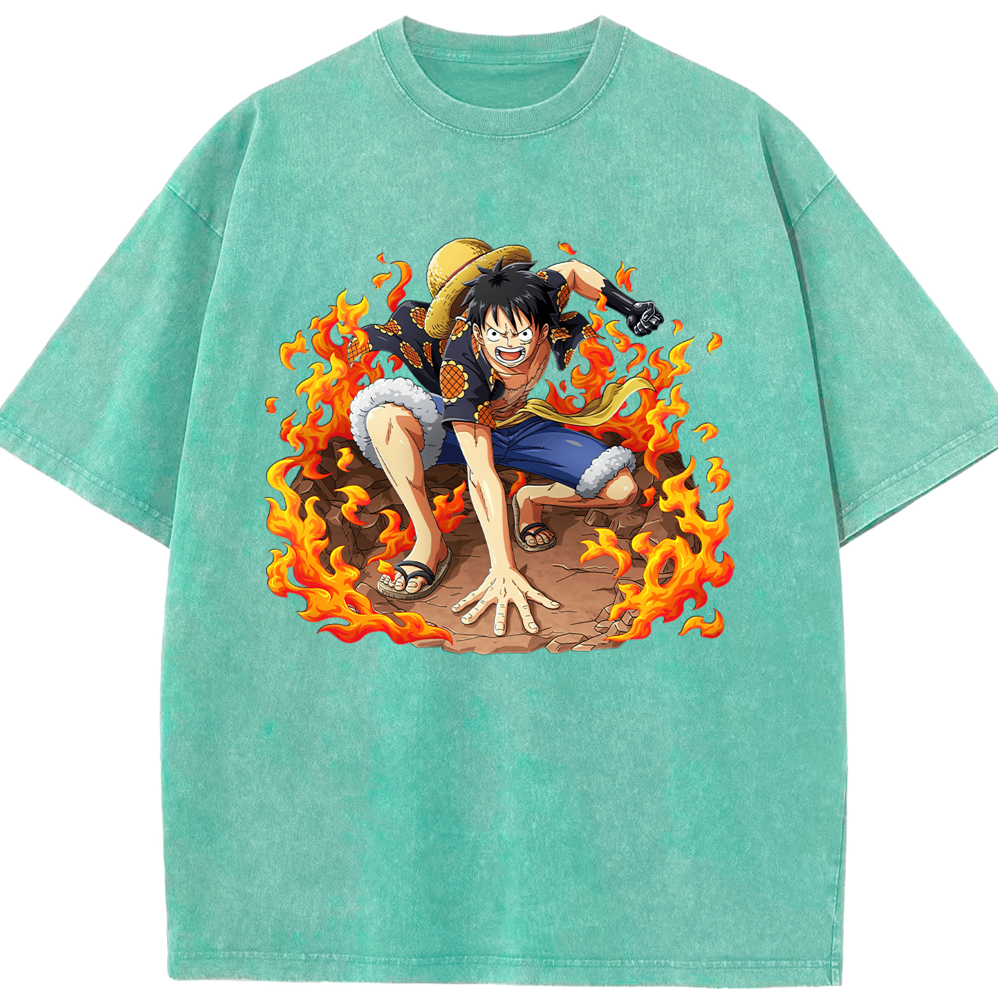 ワンピース モンキー・D・ルフィ ONE PIECE Monkey D. Luffy 綿100% ヴィンテージ風 半袖Tシャツ（フロントプリント）